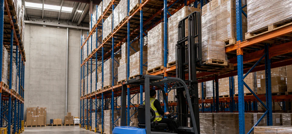 BYD EL20-Pro lithium forklift placing a pallet into high warehouse racking